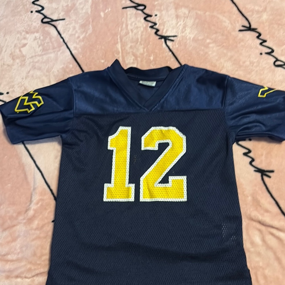 Navy Blue Kids Sports Jersey with Yellow Accents